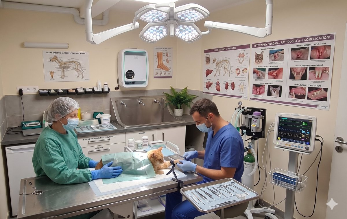 EOLIS Air Manager 600 S installé dans un bloc chirurgical vétérinaire, protection collective contre isoflurane, formaldéhyde et particules de détartrage